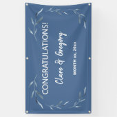 Blauw-witte Waterverf bladeren bruiloft Spandoek (Verticaal)