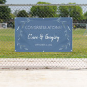 Blauw-witte Waterverf bladeren bruiloft Spandoek (Insitu)