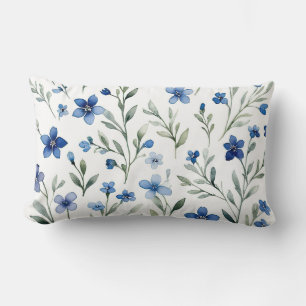 Blauw-witte Waterverf Bloemen Kussen