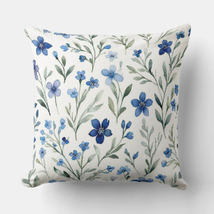 Blauw-witte Waterverf Bloemen Kussen
