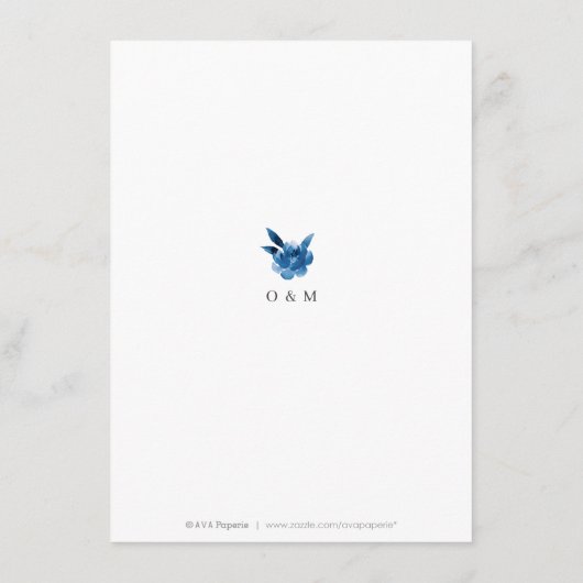 Blauw-witte waterverf bloemenbruiloft details informatiekaartje (Achterkant)