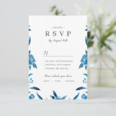 Blauw-witte waterverf bloemenbruiloft RSVP Kaartje (Staand voorkant)