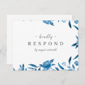 Blauw-witte waterverf bloemenbruiloft RSVP Uitnodiging Briefkaart (Voorkant / Achterkant)