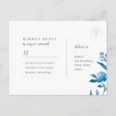 Blauw-witte waterverf bloemenbruiloft RSVP Uitnodiging Briefkaart (Achterkant)