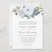 Blauw-witte Waterverf bloemenelegante bruiloft Kaart (Voorkant)