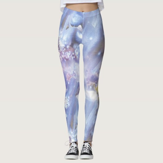 Blauw-witte Waterverf Leggings (Voorkant)