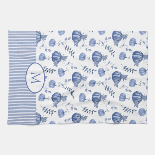 Blauw | Witte Waterverf pompoen Patch Pattern Theedoek (Horizontaal)