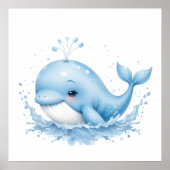 Blauw-witte Waterverf Walvis – Ocean Nursery Wall Poster (Voorkant)
