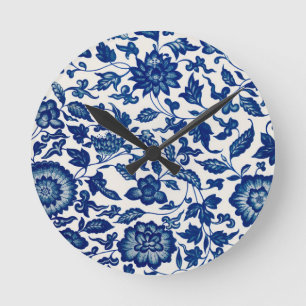 Blauw Witte Wilde Bloem Franse Landelijke Chinoise Ronde Klok