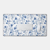 Blauw Witte Wilde Bloem Waterverf Bloemstuk Bureaumat (Keyboard & Muis)