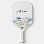 Blauw witte wilde bloemen naam script pickleball paddle (Voorkant)
