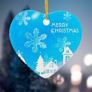 Blauw-witte winterfeestdag 2023 keramisch ornament