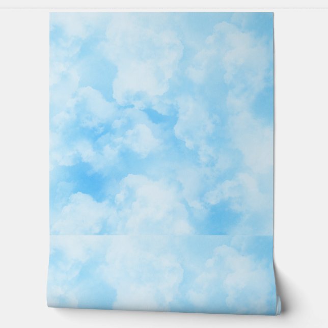 Blauw-witte wolken patroon hemel behang (Afrollen)