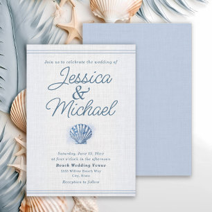 Blauw Witte Zeeschelp Nautilus Strand Bruiloft Kaart
