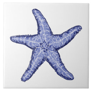 Blauw-witte zeester keramische tegel tegeltje
