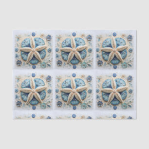 Blauw Witte Zeester Zeeschelp Nautilus Decoupage Tissuepapier