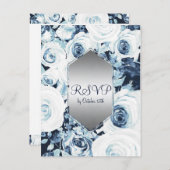 Blauw Witte Zilveren Winter Bruiloft Elegante RSVP Uitnodiging Briefkaart (Voorkant / Achterkant)