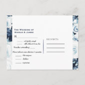 Blauw Witte Zilveren Winter Bruiloft Elegante RSVP Uitnodiging Briefkaart (Achterkant)