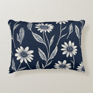 Blauw-witte zomerbloemen - Blok print-stijl Accent Kussen