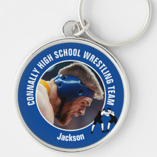Blauw worstelteam foto middelbare school worstelaa sleutelhanger