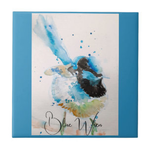 Blauw Wren Aquarel Schilderij Australische Vogels Tegeltje