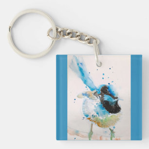 Blauw Wren Wrens Waterverf Babyblauw Australisch Sleutelhanger