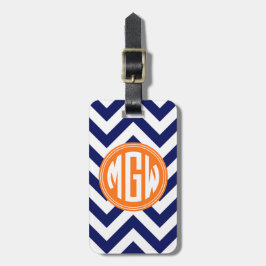 Blauw Wt LG Chevron Sinaasappel Cirkel Monogram DI Bagagelabel