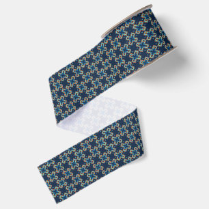 Blauw X abstract patroon Grosgrain Lint