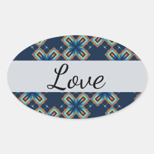 Blauw X abstract patroon Ovale Sticker