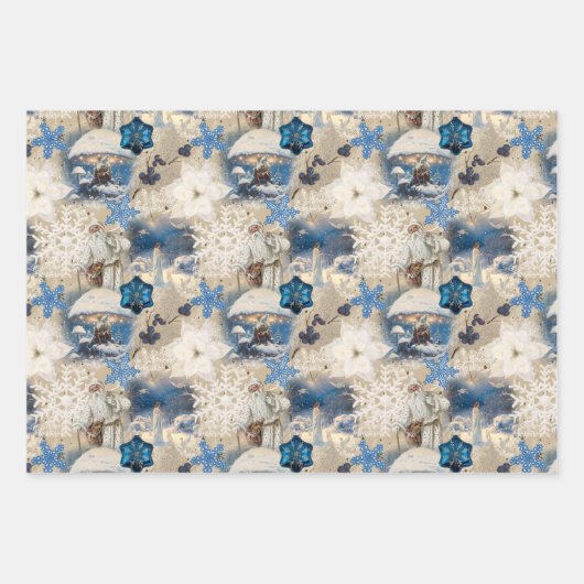 Blauw Yuletide Fantasie Verpakkingsdocument Inpakpapier Vel (Voorkant 3)