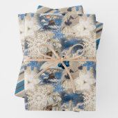 Blauw Yuletide Fantasie Verpakkingsdocument Inpakpapier Vel (In situ)