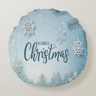 Blauw Zachte & Kalm Kerstsneeuw Kristal Design- Rond Kussen