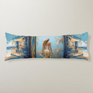 Blauw zand goud esthetische kust thema DBL-sided Lichaamskussen