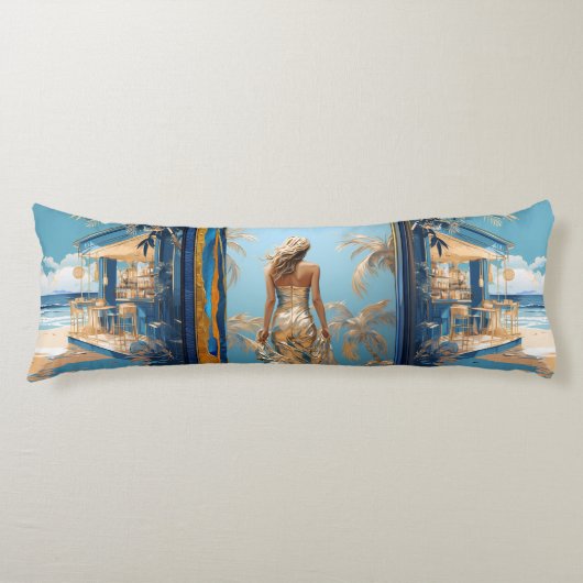 Blauw zand goud esthetische kust thema DBL-sided Lichaamskussen (Voorkant)