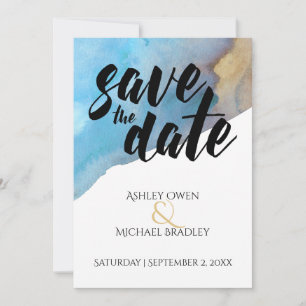 Blauw & Zand Strand Aquarel Save the Date
