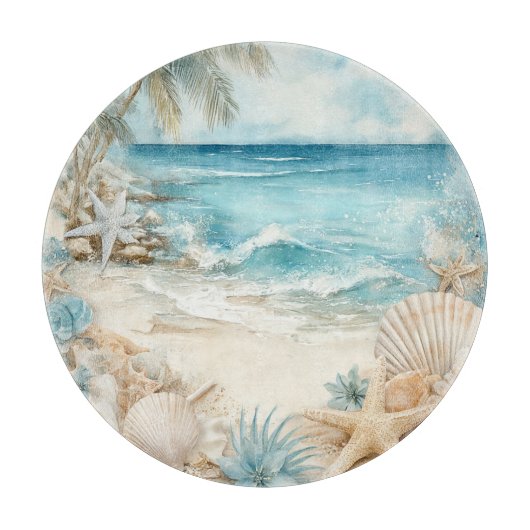 BLAUW ZANDSTRAND LANDSCHAP MET SCHELPEN SNIJPLANK (Voorkant)