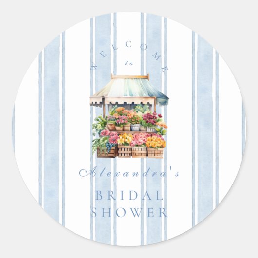 Blauw Ze is van de Markt Bruids douche Ronde Sticker (Voorkant)