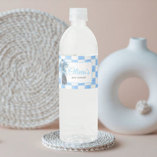 Blauw Ze staat op springen Baby Shower Waterfles Etiket