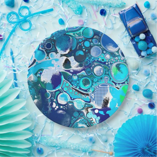 Blauw Zee beluistert Abstracte kunst Papieren Bordje (Feest)