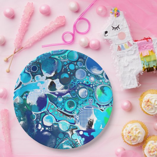 Blauw Zee beluistert Abstracte kunst Papieren Bordje (Feest)