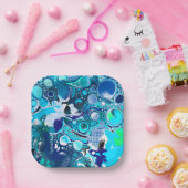 Blauw Zee beluistert Abstracte kunst Papieren Bordje (Feest)