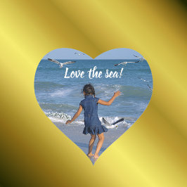 Blauw Zee en Beach Joy Happy Dance Fototekst Hart Sticker