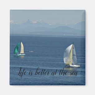 Blauw zee en hemel "Het leven is beter in het zee" Magneet