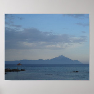 Blauw Zee en luchtruim in Griekenland Poster