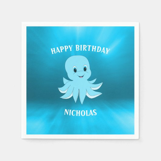 Blauw Zee en octopus Servet (Voorkant)