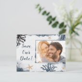 Blauw Zee Koraal Aquarel Strand Bewaar de Datum Briefkaart (Staand voorkant)