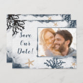 Blauw Zee Koraal Aquarel Strand Bewaar de Datum Briefkaart (Voorkant / Achterkant)