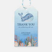 Blauw Zee Koraalrif Schattigee Walvis Verjaardag D Cadeaulabel (Voorkant)