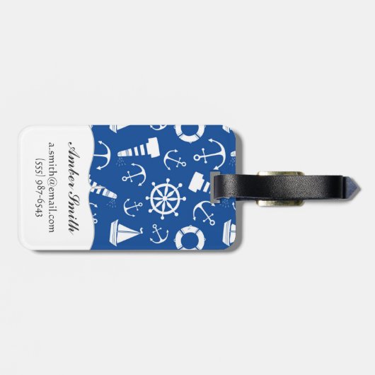 Blauw Zee Patroon Bagagelabel (Achterkant horizontaal)