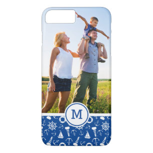 Blauw Zee Patroon Voeg uw initialen toe iPhone 8 Plus / 7 Plus Hoesje